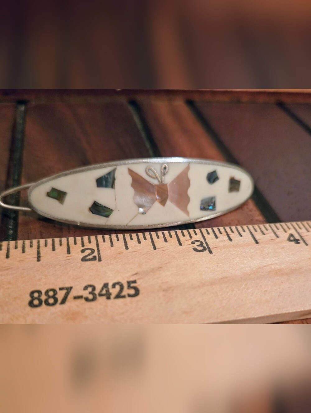 Vintage Abalone Alpaca Butterfly Barrette